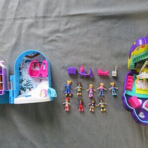 Polly Pocket Lot 2017 Snow Globe Chalet Ski Resort Complete Purple Cupcake Dolls